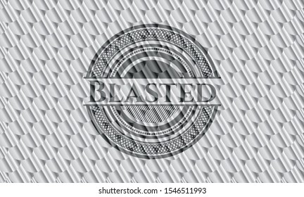 Blasted silver shiny emblem. Scales pattern. Vector Illustration. Detailed.