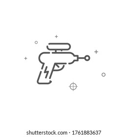 Blaster, beam gun simple vector line icon. Weapons symbol, pictogram, sign. Light background. Editable stroke. Adjust line weight.