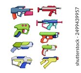 blaster gun set cartoon. weapon game, space shot, effect beam blaster gun sign. isolated symbol vector illustration