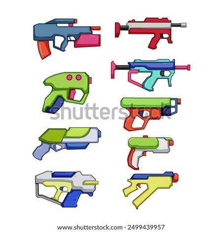 blaster gun set cartoon. weapon game, space shot, effect beam blaster gun sign. isolated symbol vector illustration