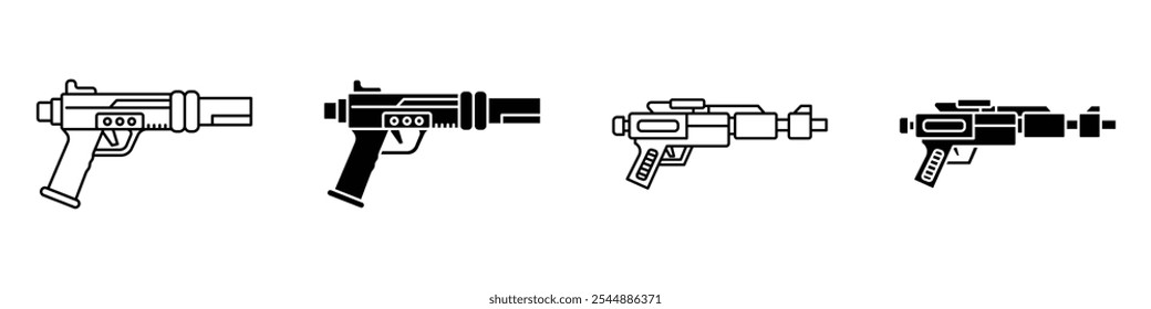 Colección de ícono Blaster en estilo de Vector sólido y relleno en blanco y negro.