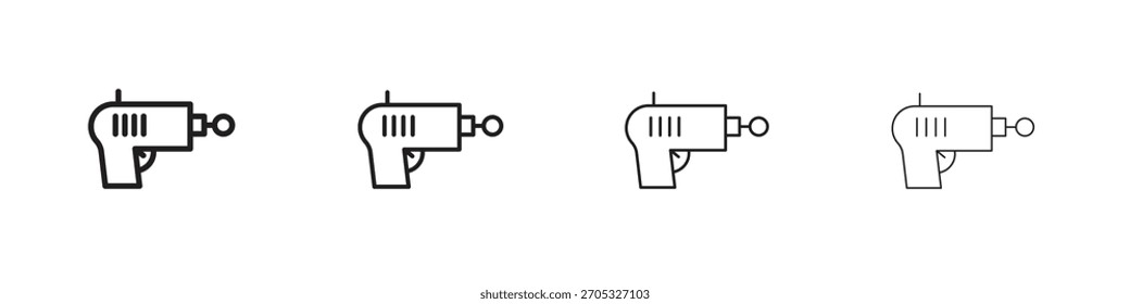 Ícones blaster em elementos de linha simples pretos.