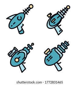 Blaster icons set. Outline set of blaster vector icons thin line color flat on white