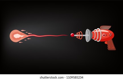 Blaster, laser, gan game, shot ray and flash, vector illustration, cartoon silhouette, red, blue, dark, for games, apps, concept for design