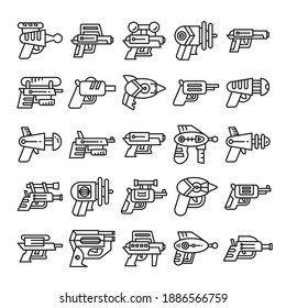 blaster, laser gun, futuristic gun icons vector set line design