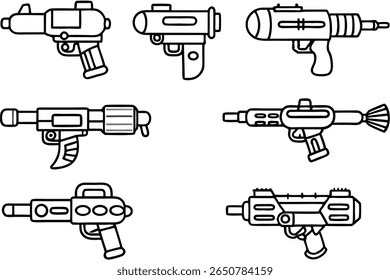 Ilustración técnica del arte de la línea del bláster del concepto del arma del bláster espacial