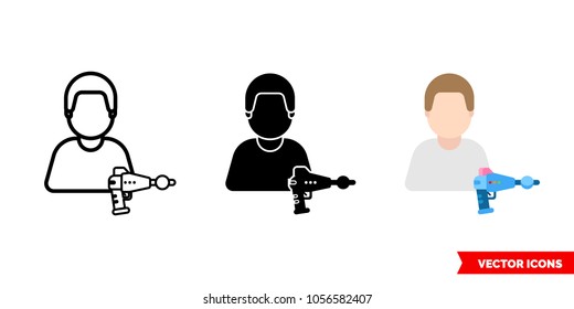 Blaster man icon of 3 types: color, black and white, outline. Isolated vector sign symbol.