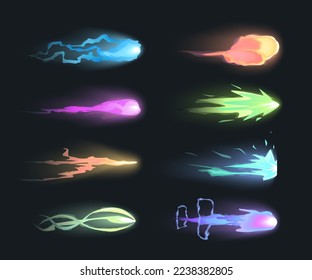 Blaster Shot Effects with Fire Energy and Plasma Color Set on a Black Background. Vector illustration