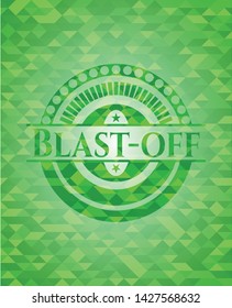 Blast-off green emblem with triangle mosaic background. Vector Illustration. Detailed.