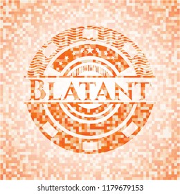 Blatant abstract orange mosaic emblem with background
