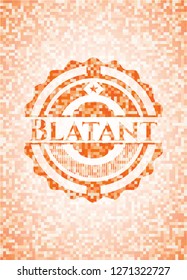 Blatant abstract orange mosaic emblem with background
