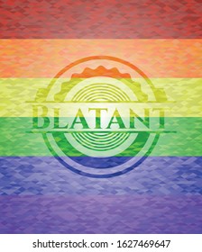 Blatant emblem on mosaic background with the colors of the LGBT flag