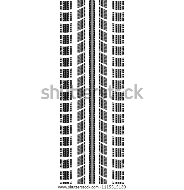 Blavk tire track silhouette isolated on\
white background with different tires\
inside