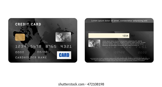Blaxk credit card, two sides in realistic style on a white background