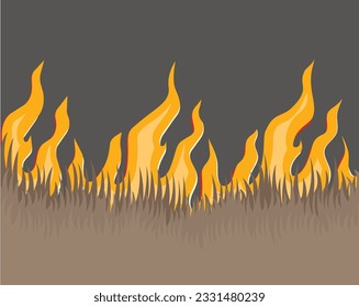 Blaze. Verbrennung von trockenem Gras. Flammen auf dem Feld