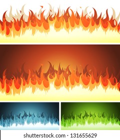 Blaze, Burning Fire And Flames Set/ Illustration of a set of cartoon blaze fire elements and flames patterns or shapes burning, for hell, volcano background