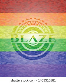 Blaze emblem on mosaic background with the colors of the LGBT flag