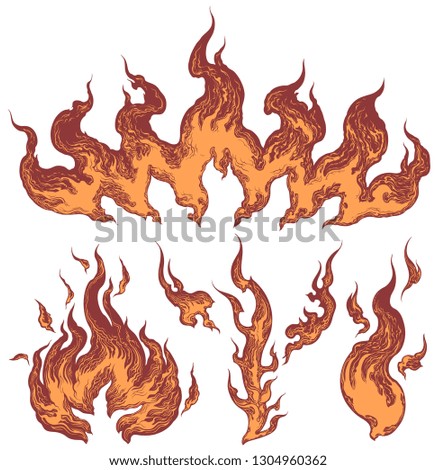 Blaze lights. Design set. Hand drawn engraving. Editable vector vintage illustration. Isolated on white background. 8 EPS