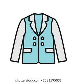 Blazer clothing icon is a simple vector illustration of a classic blazer, perfect for representing formal wear, fashion brands, and apparel design.