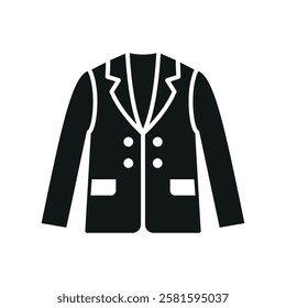 Blazer clothing icon is a simple vector illustration of a classic blazer, perfect for representing formal wear, fashion brands, and apparel design.