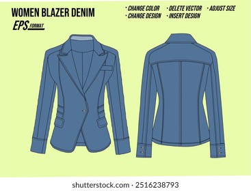 blazer denim women mockup vector 