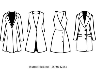 Estilo minimalista de la ilustración del arte de la línea de vestido del blazer 