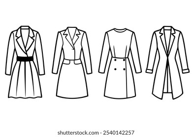 Estilo minimalista de la ilustración del arte de la línea de vestido del blazer 