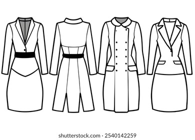 Estilo minimalista de la ilustración del arte de la línea de vestido del blazer 