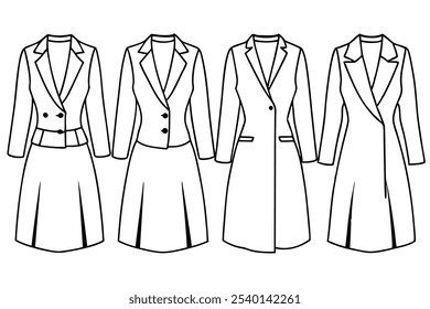 Estilo minimalista de la ilustración del arte de la línea de vestido del blazer 