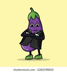 With blazer Eggplant character Cartoon vector Illustration