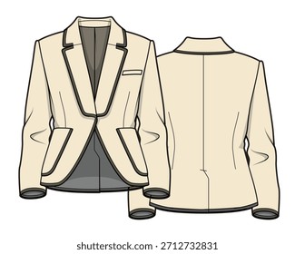 Damen Blazer flache Skizze Vektor Mockup Template technische Illustration.