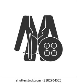 Icono de glifo de foco. Sustitución de botones en chaqueta de moda.Concepto de reparación de ropa. Señal plana rellena. Ilustración vectorial de silueta aislada
