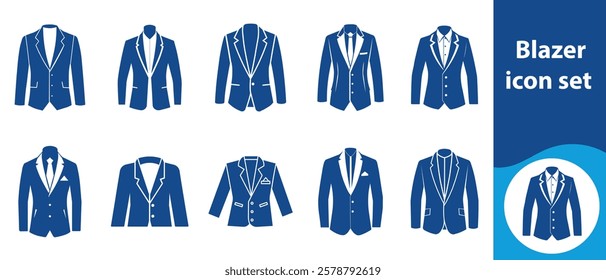 Blazer icon set, fashion, clothing, jacket, outline, outfit, blazer, set, elegant, vector, wear, icon, woman, illustration, line, front, business, design, isolated, symbol, suit and more