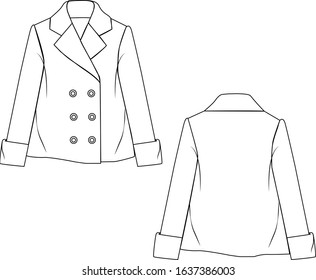 Blazer Jacket Technical Fashion Flat Stock Vector (Royalty Free) 1637386003