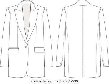 Blazer Jacket Template Flat Sketches, Fashion Technical Drawings, Jacket Technical Drawing,Fashion Templates, Jacket Pattern, Fashion Cad Drawing, Textile Flat Sketch, Fashion Templates, 