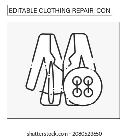 Symbol der Blazer-Linie. Knöpfe in trendiger Jacke ersetzen.Bekleidungsreparaturkonzept. Einzige Vektorgrafik. Bearbeitbarer Hub
