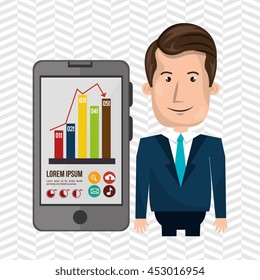 blazer man blue tie smartphone isolated icon design, vector illustration  graphic 