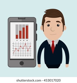 blazer man red tie smartphone isolated icon design, vector illustration  graphic 