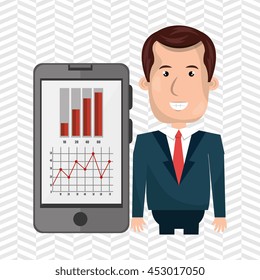 blazer man red tie smartphone isolated icon design, vector illustration  graphic 