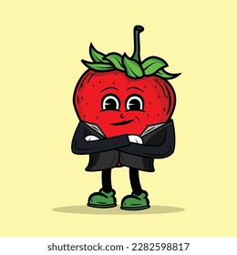 Mit Blazer Erdbeerscharakter Cartoon Vektorgrafik