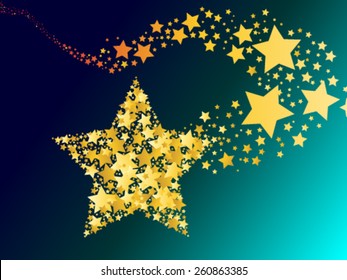 blazing abstract comet shooting gold star vector illustration