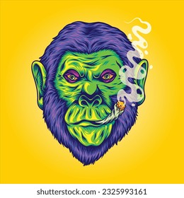 Blazing beasts monster gorilla embraces weed vector illustrations for your work logo, merchandise t-shirt, stickers and label designs, poster, greeting cards advertising business company or brands