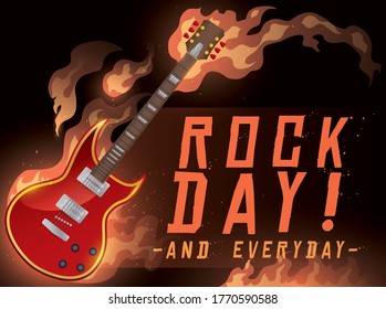 Blazing electric guitar in a stage, ready to celebrate Rock Day everyday.