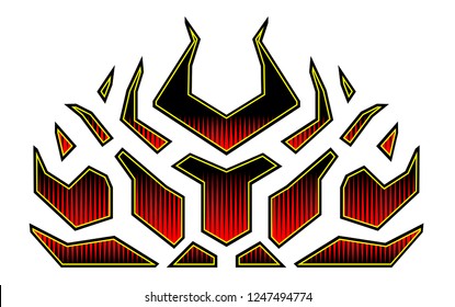 Blazing fire decals for the hood of the car. Hot Rod Racing Flames. Vinyl ready tribal flames. Vehicle and motorbike stickers, with burning effect isolated vector.
