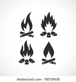 Blazing fire flame vector icon set isolated on white background