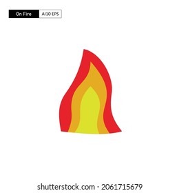 A blazing fire flat design with an arrangement of three hot colors, red, orange, and yellow. 