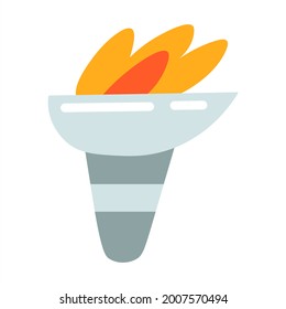 Blazing fire in a flat style. Torch icon isolated on transparent background. Bright tongues of fire. Sports games symbol. A flaming figure. Vector illustration. Flat style.
