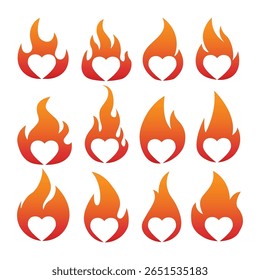 Blazing Fire Heart Vector Illustration