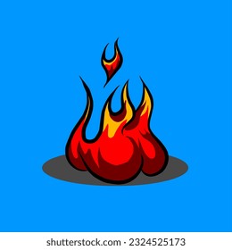 Blazing fire with shadow in the cartoon shape