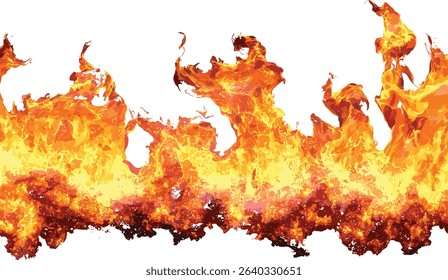 Blazing fire vector, realistic burn effect, flame cutout, fiery blaze illustration, isolated hot flame design for creative artwork